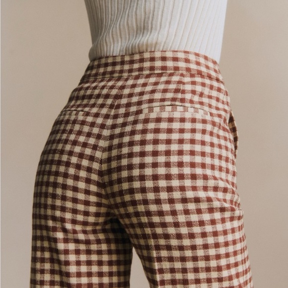 Sezane Martin Crop Brown Gingham- Checkered Wide Leg Pants- New with tags - Picture 4 of 8